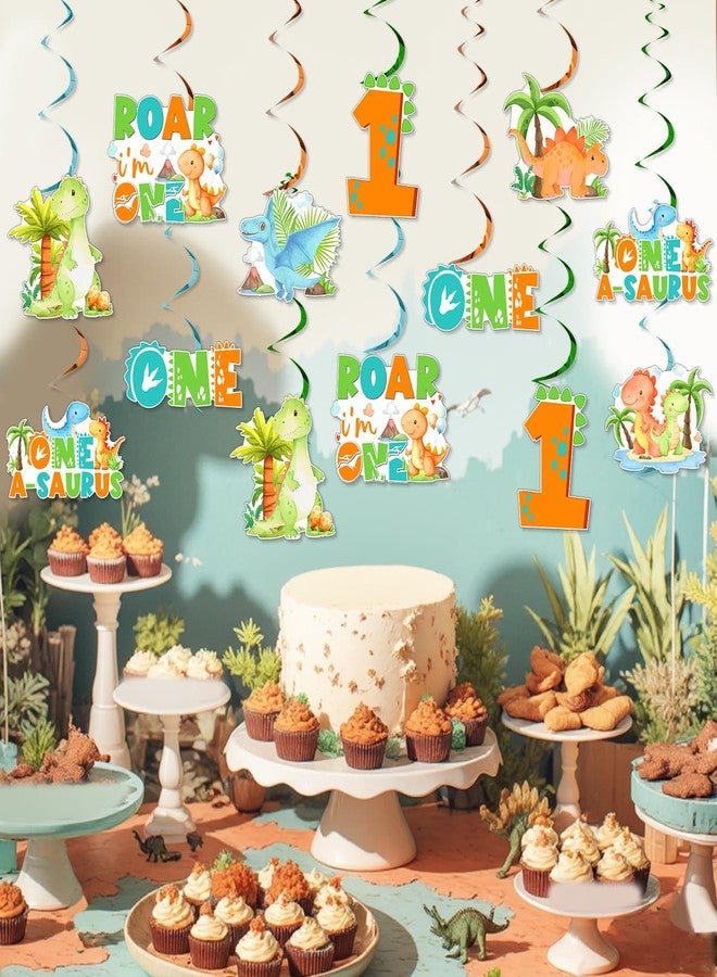 Funmemoir Dinosaur 1st Birthday Decorations Boy - 24PCS Dinosaur Hanging Swirls, One a Saurus Birthday Party Spiral Hangings for Dino Jungle Safari Animal First Birthday Party - Image 2